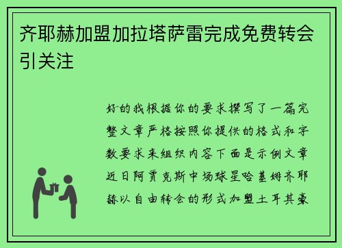 齐耶赫加盟加拉塔萨雷完成免费转会引关注